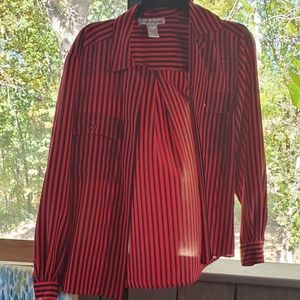 Jones New York Red & Black Polyester Button Down